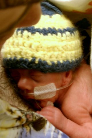 Landon with g-ma Connies hand knit hat